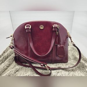 Coach Peyton Saffiano Leather Cora Domed Satchel Sherry Red Handbag Crossbody